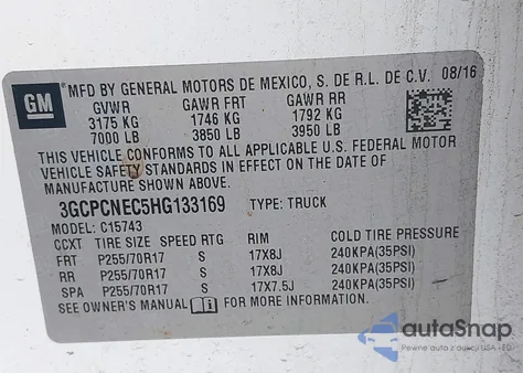 2017 Chevrolet Silverado 1500 Wt from USA, damaged, VIN 3GCPCNEC5HG133169